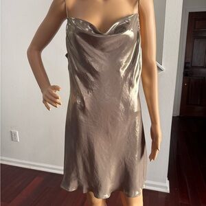 Zara Metallic Bronze Satin Cowl Slip Dress size Small